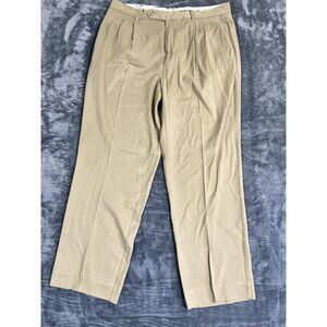 Tommy Bahama Mens Pleated Front Khaki Silk-Blend Trousers Size 36x32 Relaxed Fit